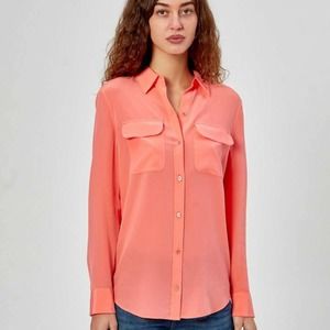 Equipment Femme Slim Signature Silk Orange - Melon Button Down Blouse
